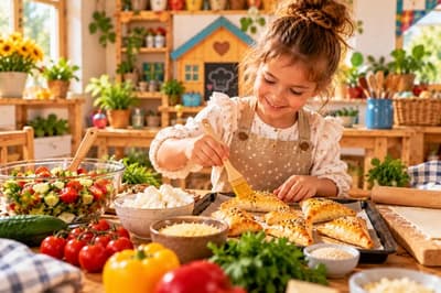 На кухне с любовью — приготовление сырных бурекасов и овощного салата в доме Шими